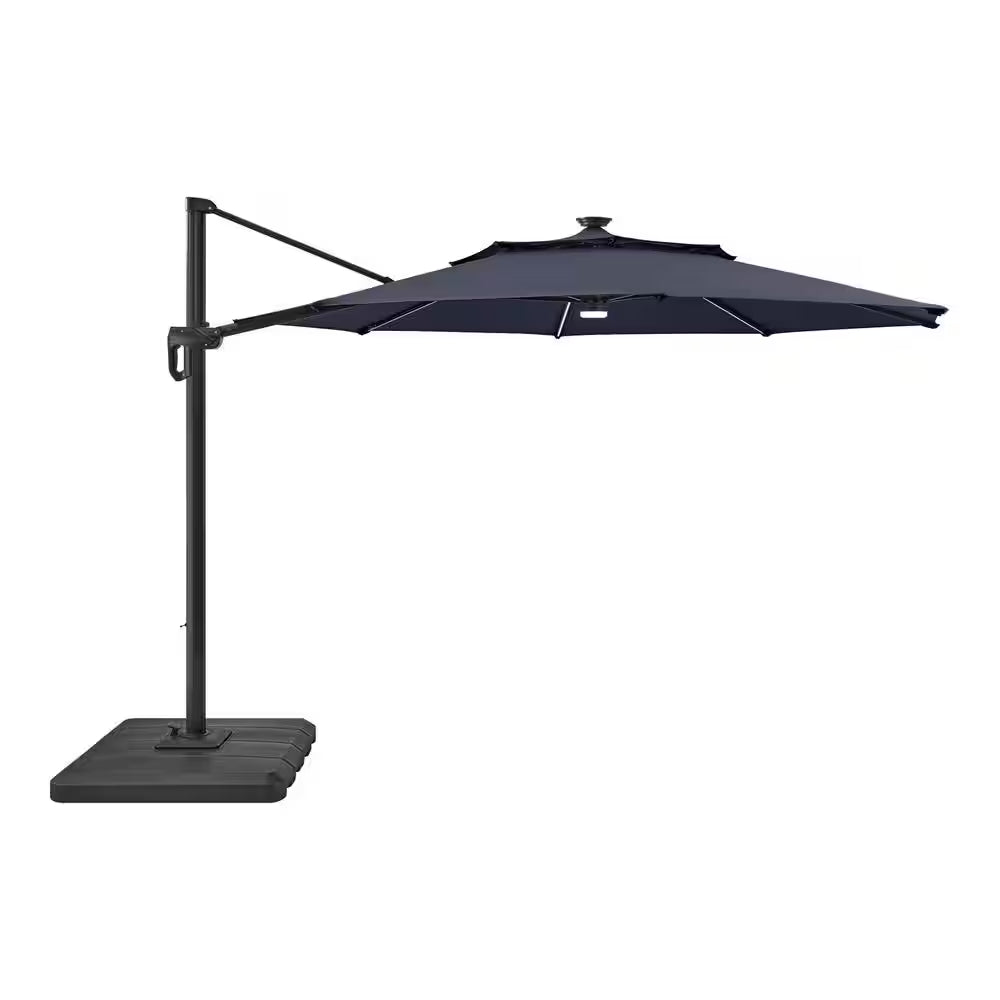 11 Ft. Aluminum Cantilever Solar LED Offset Patio Umbrella in Putty Beige