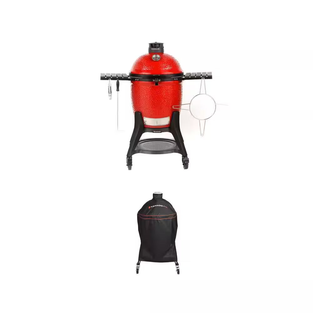 Classic Joe III 18 In. Red Charcoal Grill with Cart and 18 In. Black Grill Cover Combo