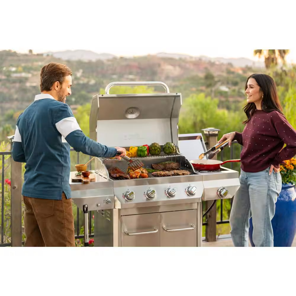 4 Burner Stainless Steel Propane Gas Grill with Side Burner