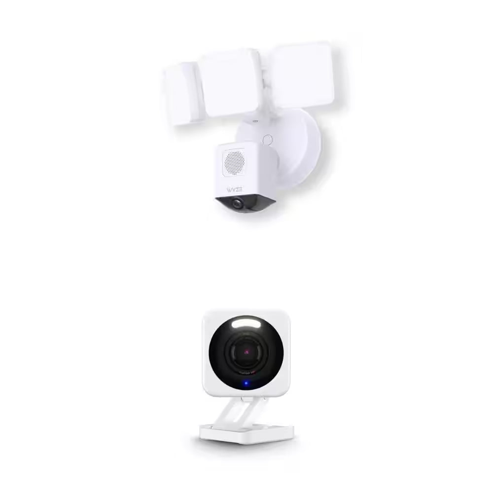 Outdoor Wi-Fi Floodlight Pro Security Camera with 2K Resolution and Cam V4 2.5K QHD Indoor/Outdoor Camera Combo