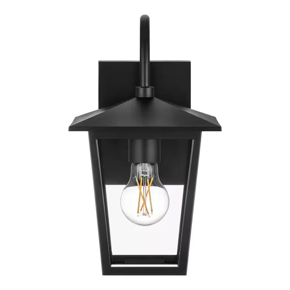 Rosebrook 12 In. 1-Light Black Outdoor Hardwired Wall Lantern Sconce with Clear Glass Shade