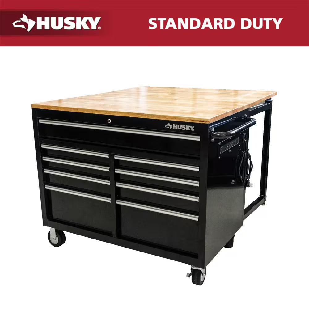 Tool Storage 46 In. W X 51 In. D Standard Duty Gloss White Mobile Workbench Cabinet with Solid Wood Top