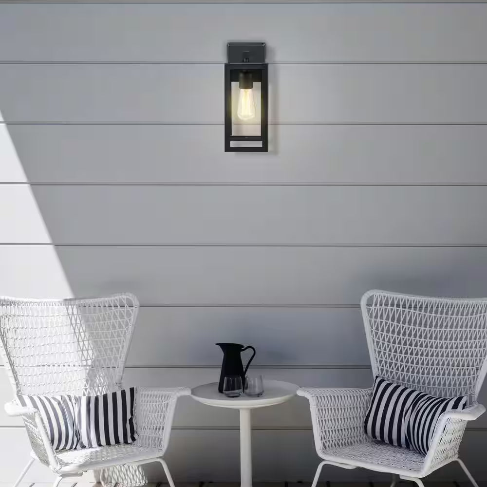 Hurley 12 In. Matte Black Hardwired Outdoor Wall Light Lantern Sconce with No Bulb Included
