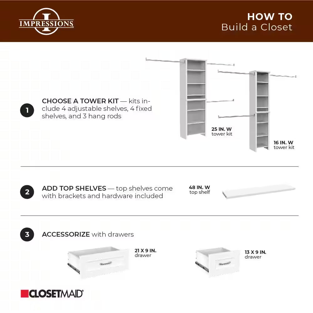 Impressions Basic plus 60 In. W - 120 In. W White Wood Closet System