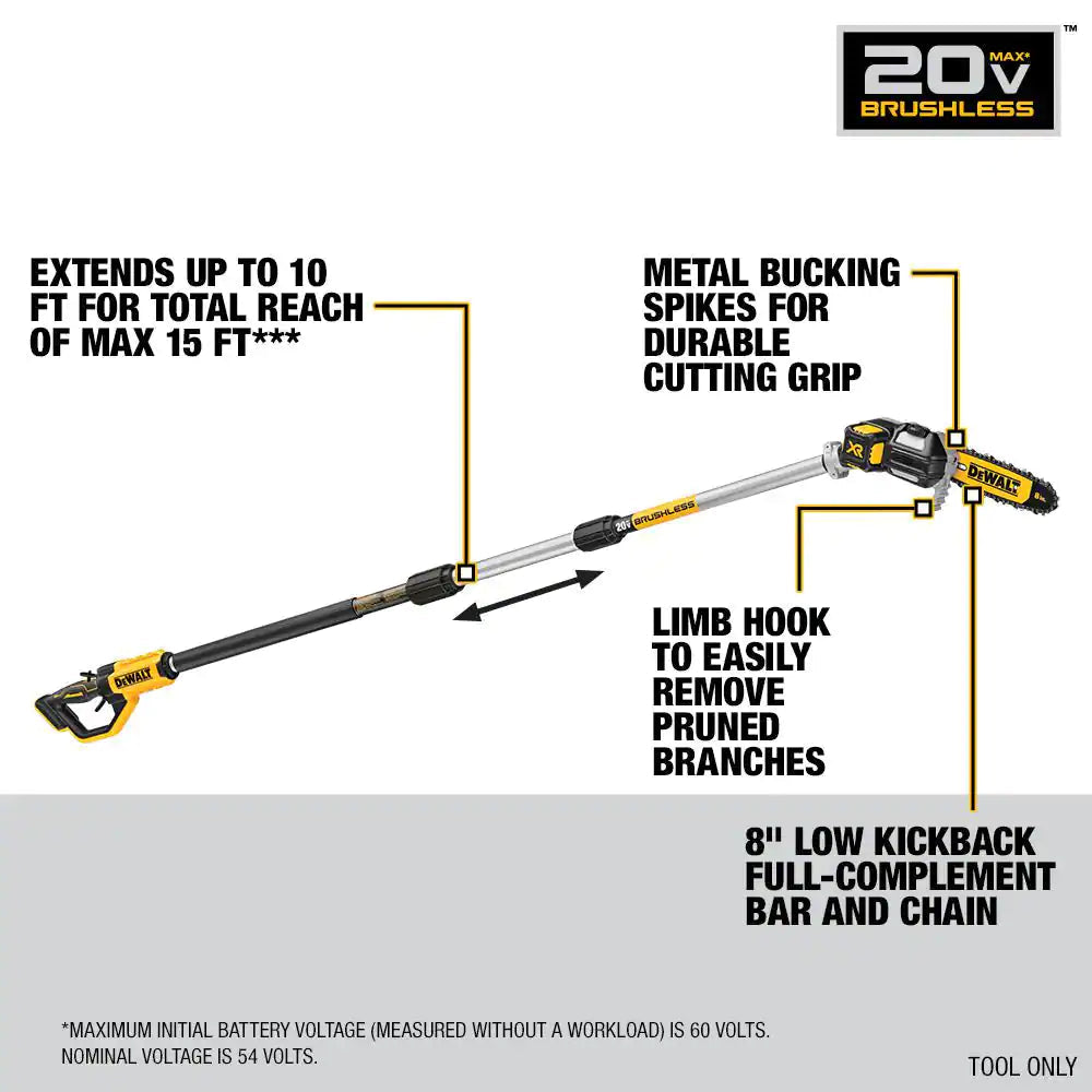 20V MAX 8In. Brushless Cordless Battery Powered Pole Saw (Tool Only)