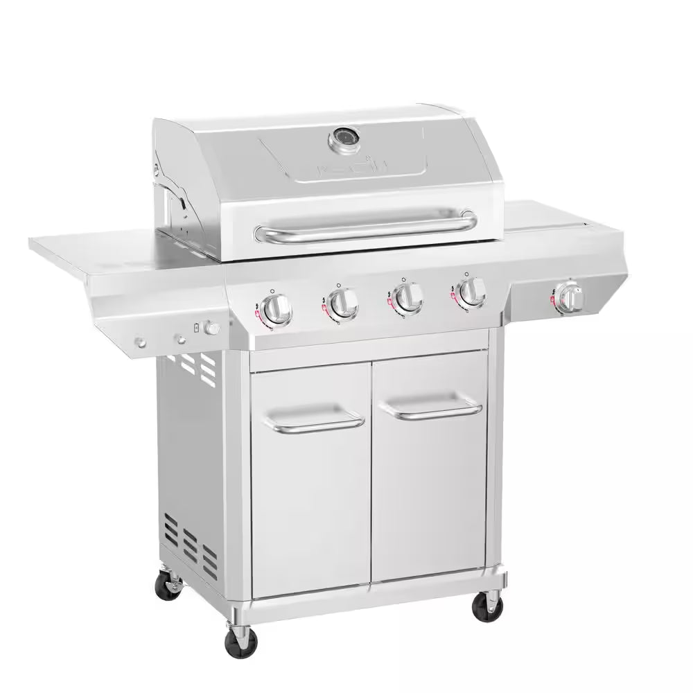 4 Burner Stainless Steel Propane Gas Grill with Side Burner