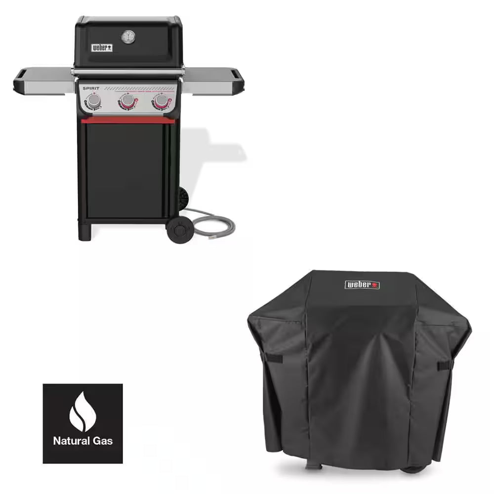 Spirit E-325 3-Burner Natural Gas Grill in Black with Powerful Boost Burners