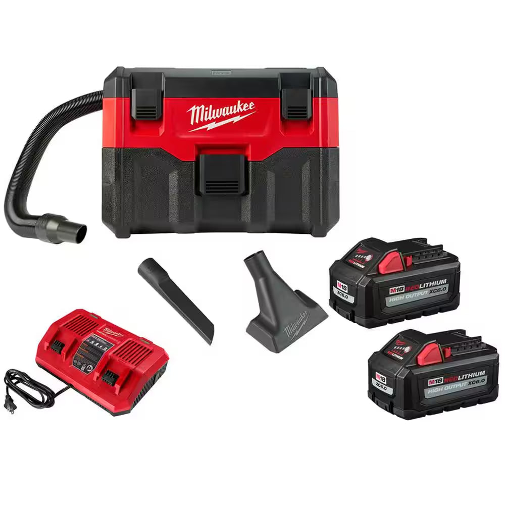 M18 18-Volt 2 Gal. Lithium-Ion Cordless Wet/Dry Vacuum with 2 M18 HIGH OUTPUT 6.0 Ah Batteries and Charger