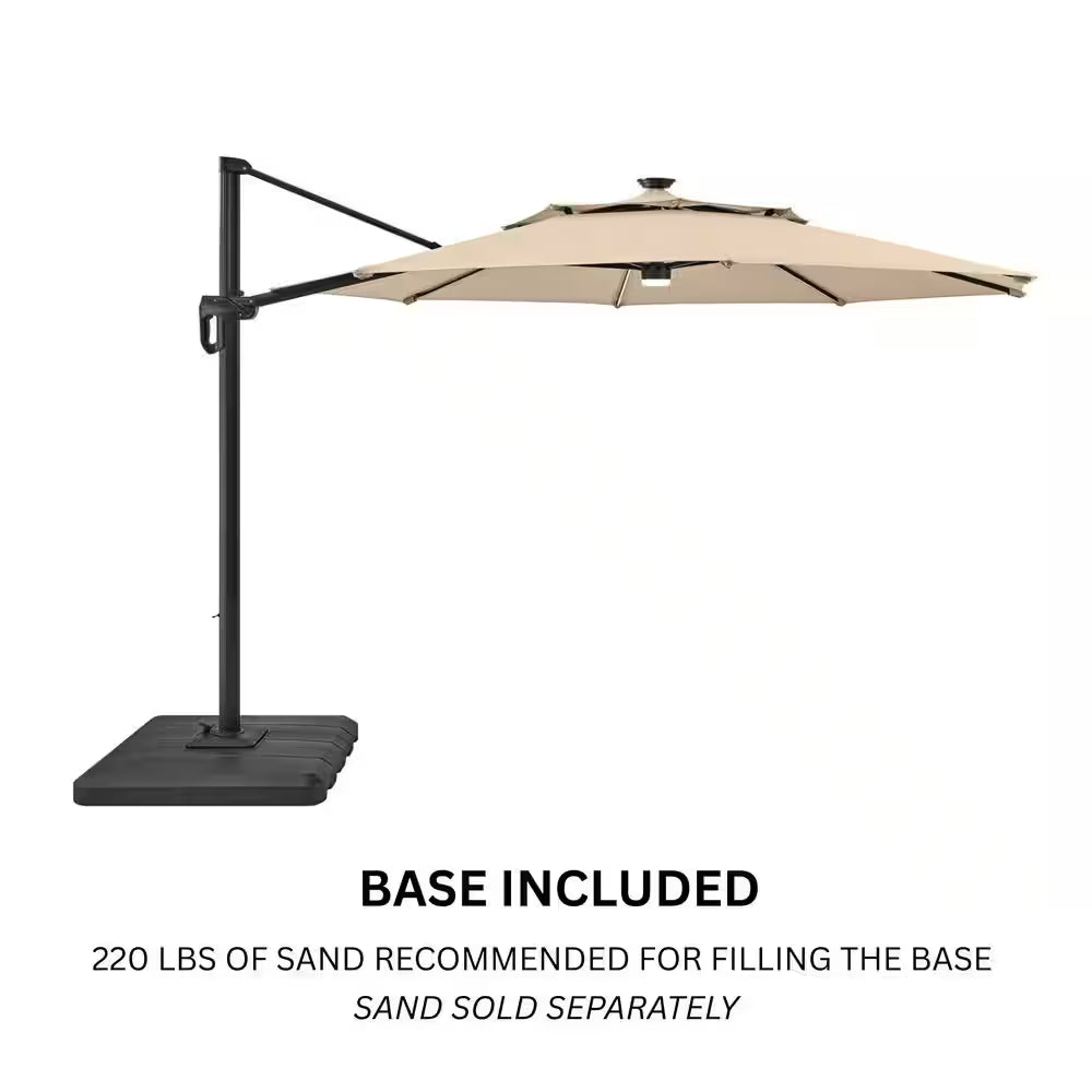 11 Ft. Aluminum Cantilever Solar LED Offset Patio Umbrella in Putty Beige