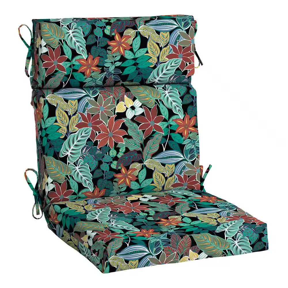 20 In. W X 24 In. D High Back Universal Outdoor Cushion in Black Tropical