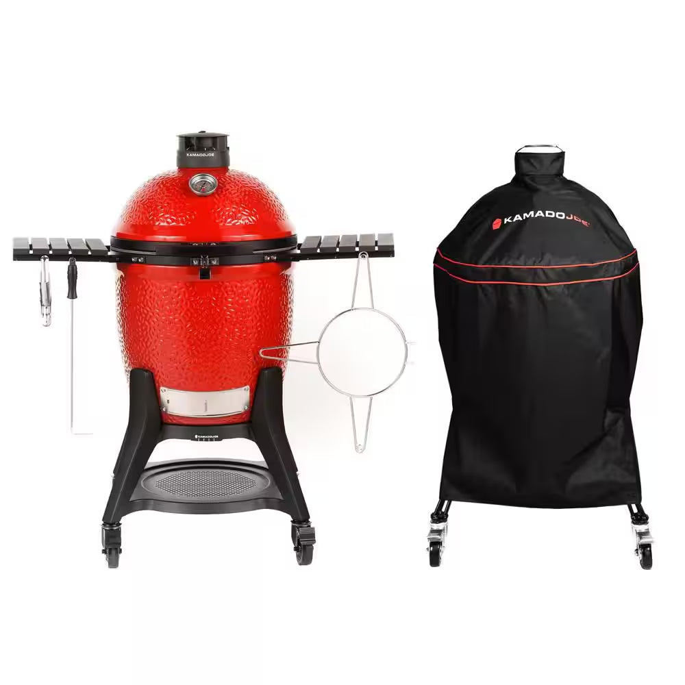 Classic Joe III 18 In. Charcoal Grill in Red with Cart, Side Shelves, Grate Gripper, and Ash Tool