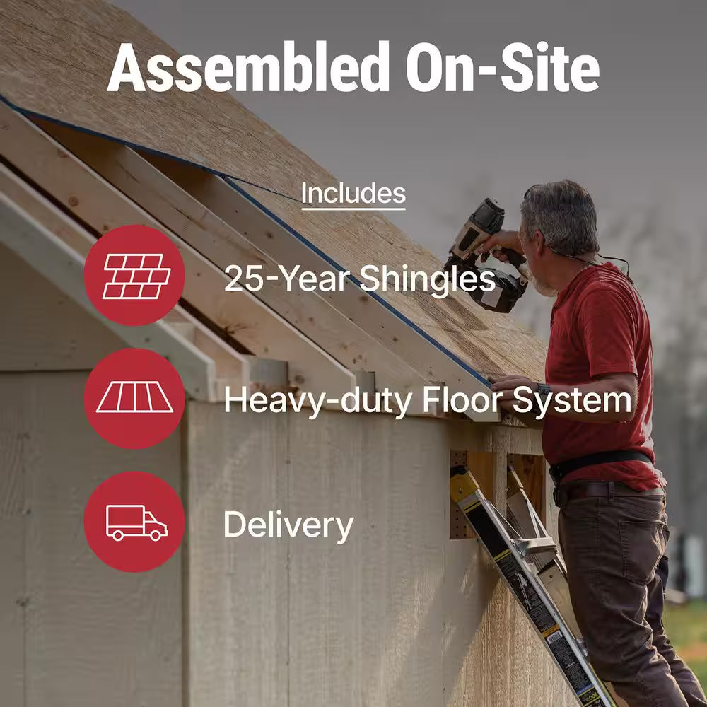 Assembly Included Majestic Deluxe 8 Ft. X 12 Ft. Wood Shed W/ Floor-Outdoor Storage W/ Gray Shingles (96 Sq. Ft.)