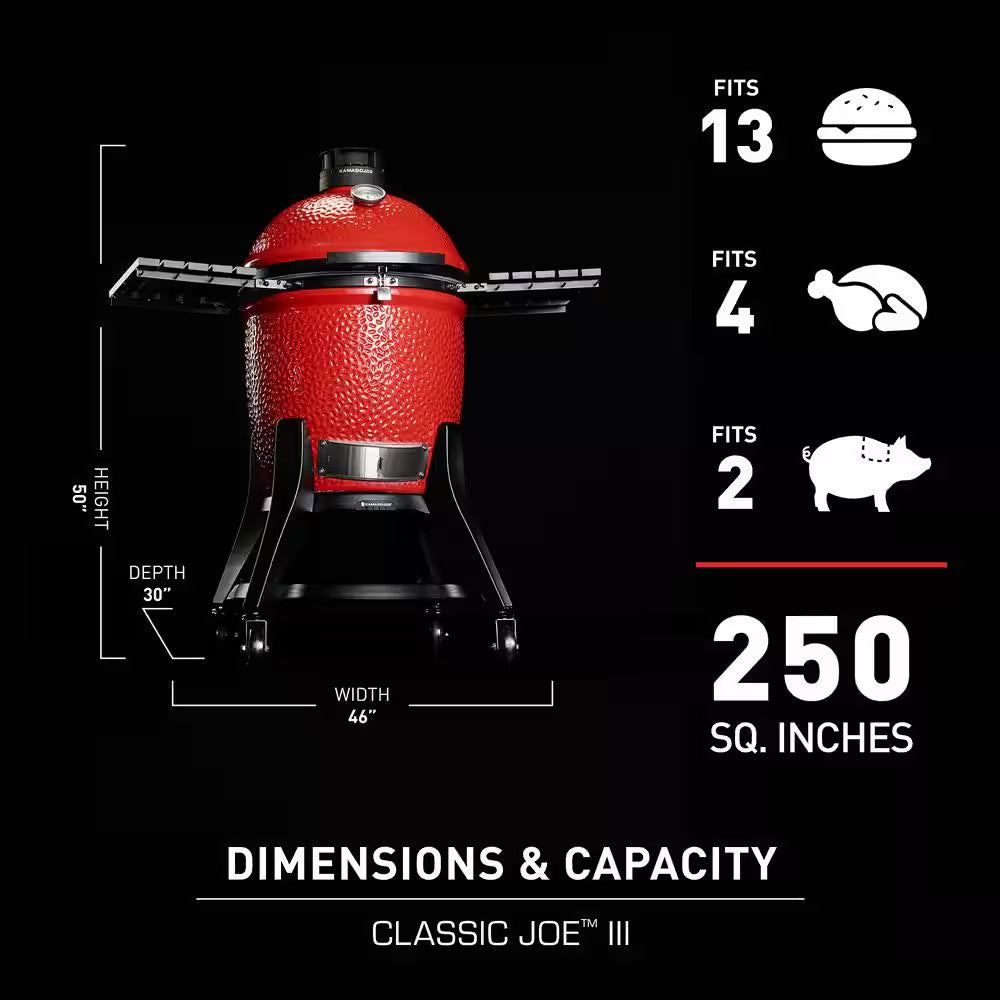 Classic Joe III 18 In. Charcoal Grill in Red with Cart, Side Shelves, Grate Gripper, and Ash Tool