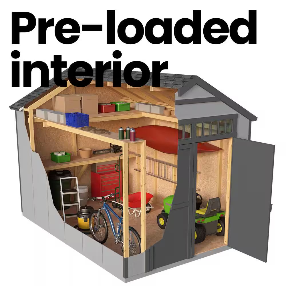 Assembly Included Majestic Deluxe 8 Ft. X 12 Ft. Wood Shed W/ Floor-Outdoor Storage W/ Gray Shingles (96 Sq. Ft.)