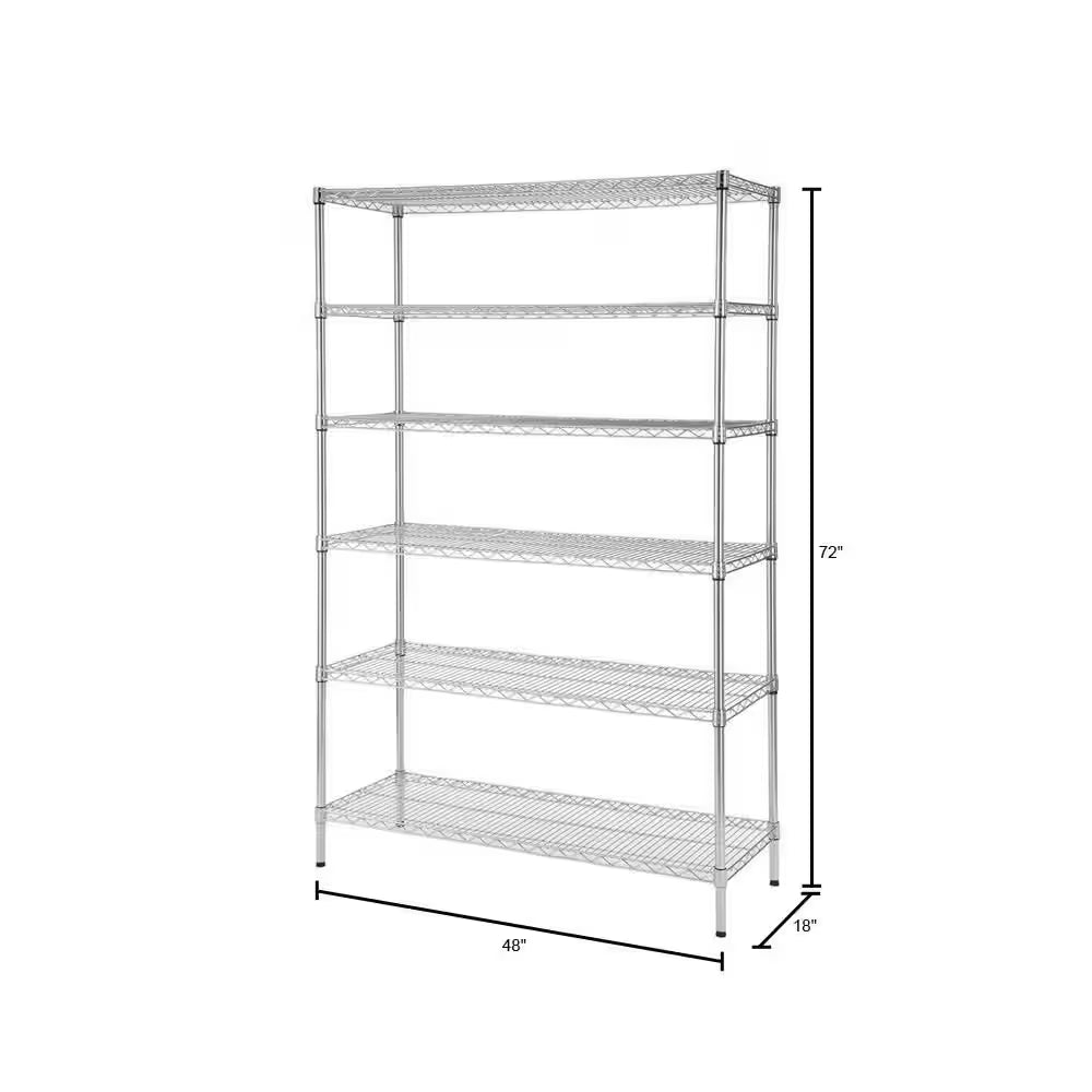 6-Tier Commercial Grade Heavy Duty Steel Wire Shelving Unit in Chrome (48 In. W X 72 In. H X 18 In. D)