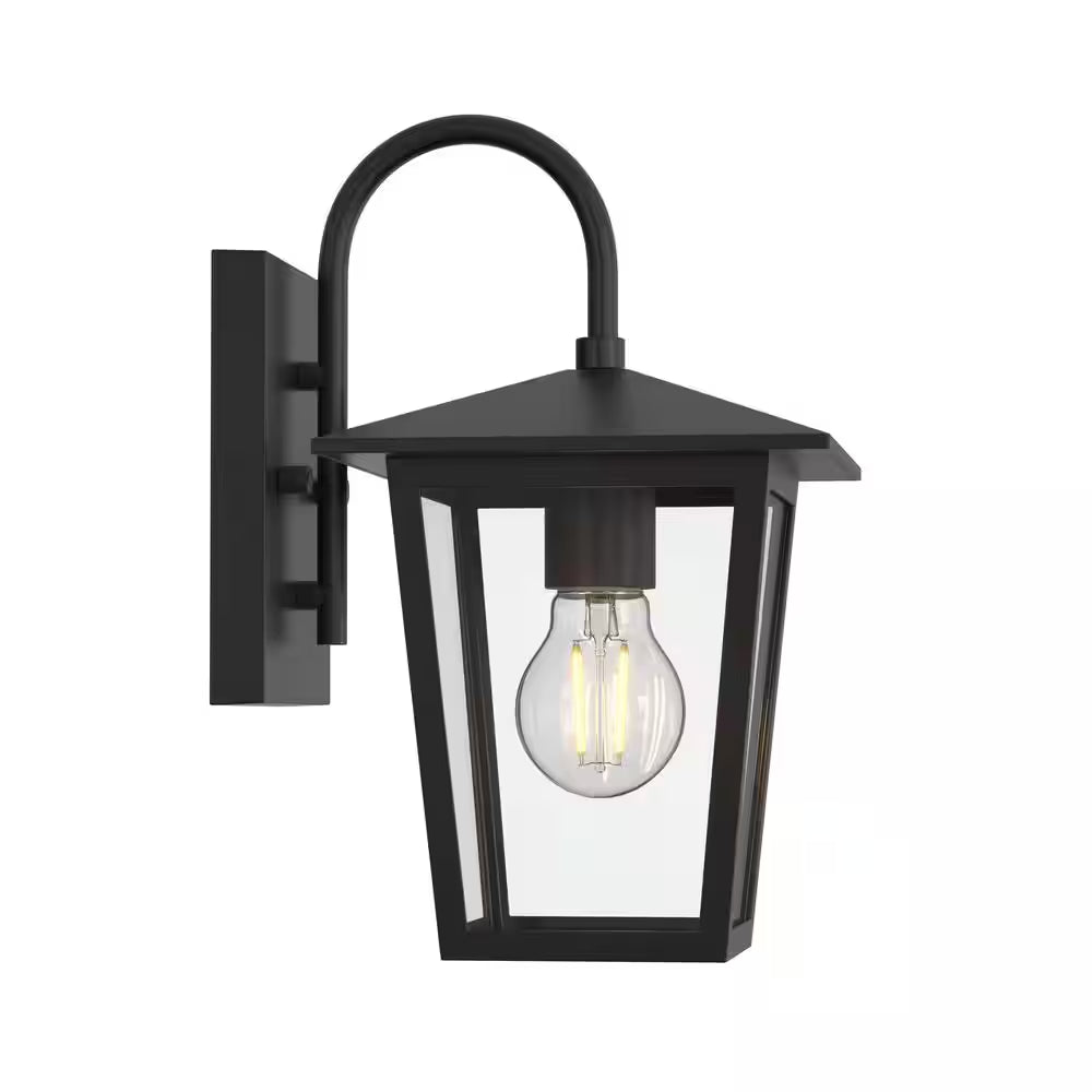 Rosebrook 12 In. 1-Light Black Outdoor Hardwired Wall Lantern Sconce with Clear Glass Shade