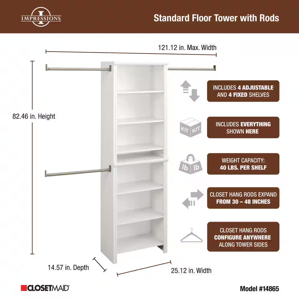 Impressions Basic plus 60 In. W - 120 In. W White Wood Closet System