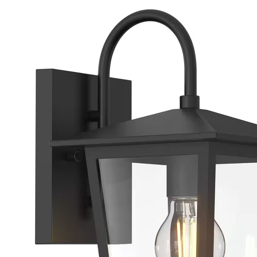 Rosebrook 12 In. 1-Light Black Outdoor Hardwired Wall Lantern Sconce with Clear Glass Shade