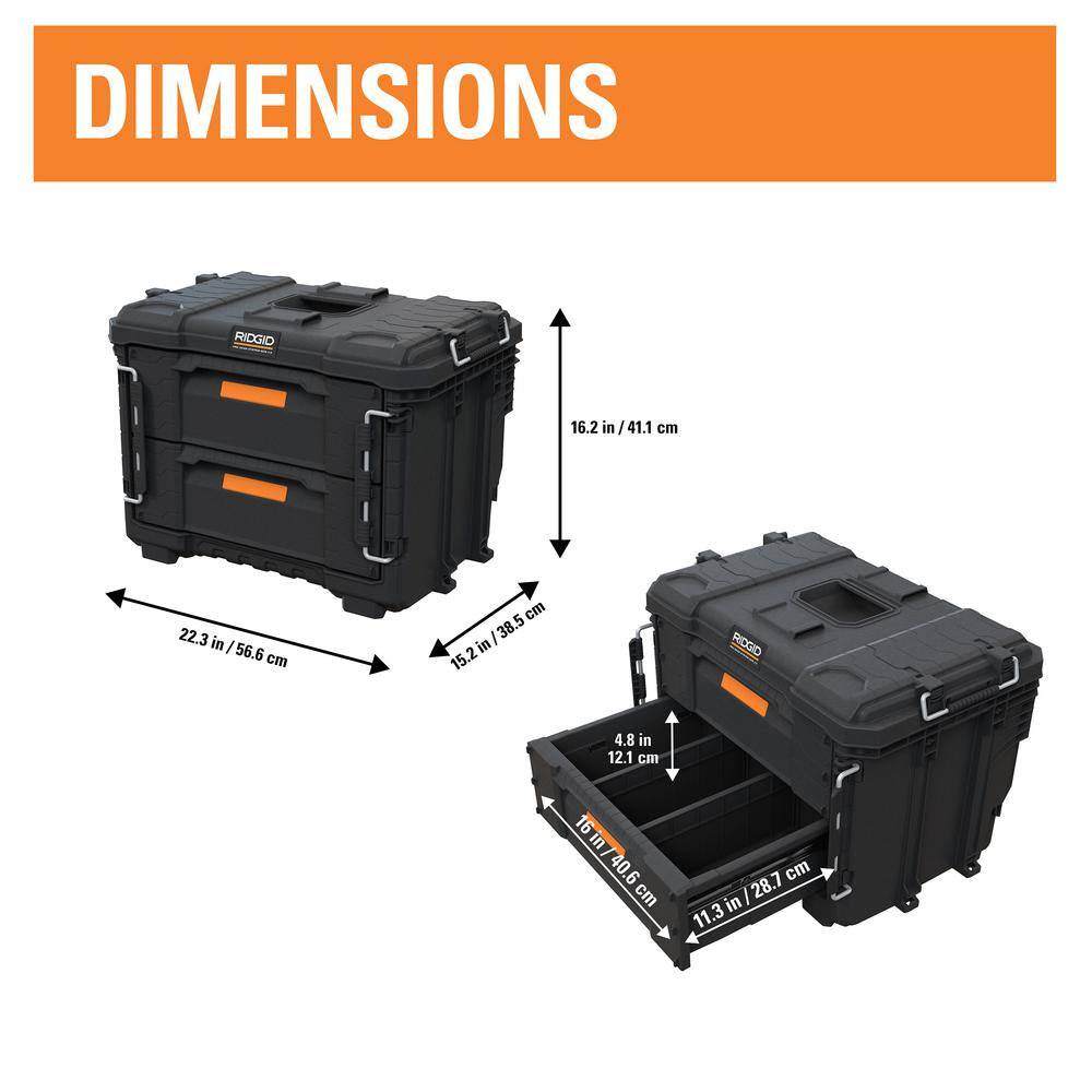 2.0 Pro Gear System 22 In. XL 2 Drawers Modular Tool Box Storage