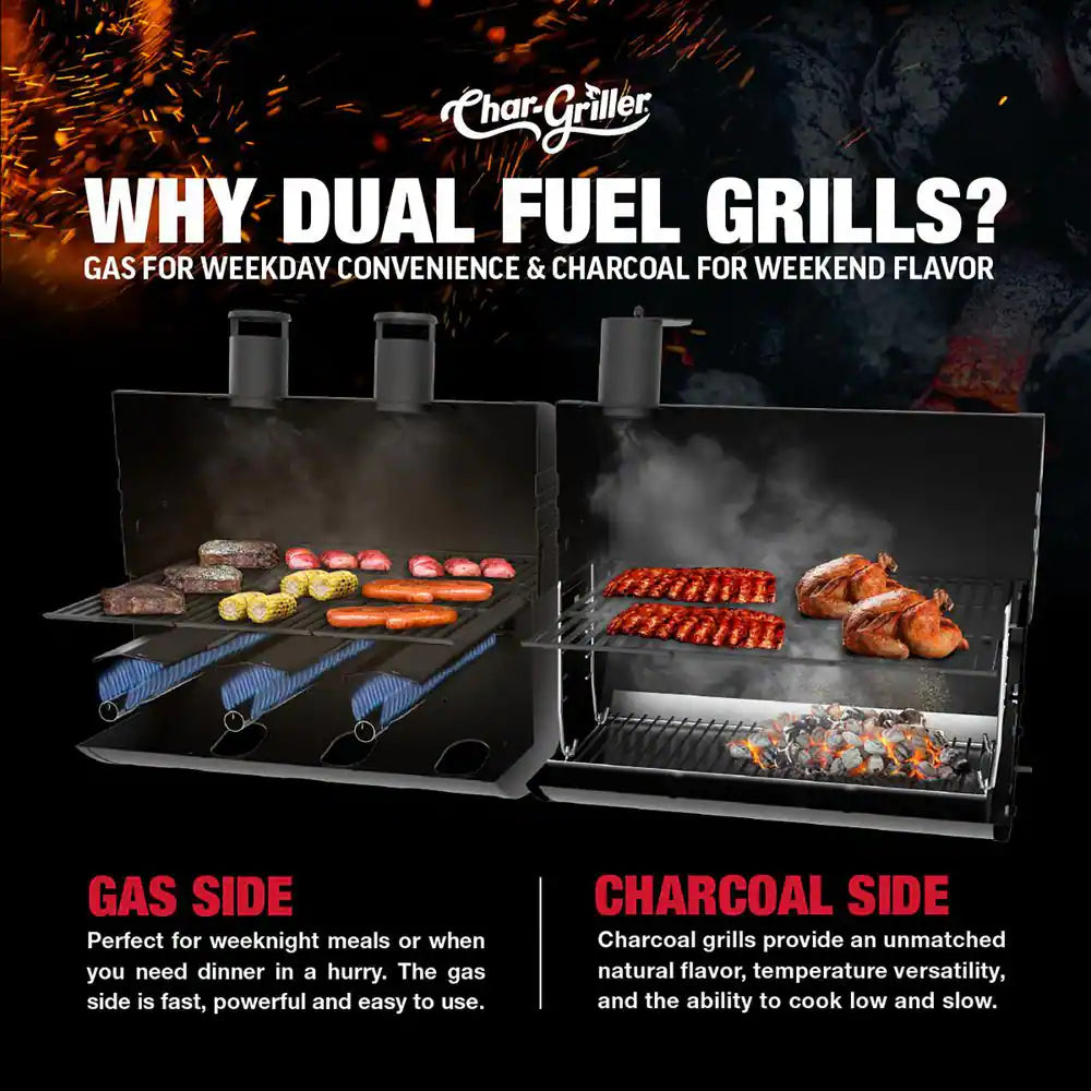 Double Play 1,260 Sq., In. 3-Burner Gas and Charcoal Grill in Black