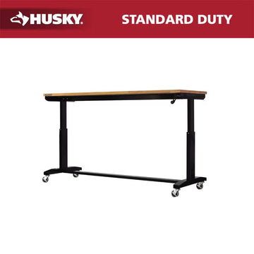 72 In. W X 24 In. D Adjustable Height Black Worktable with Solid Wood Top