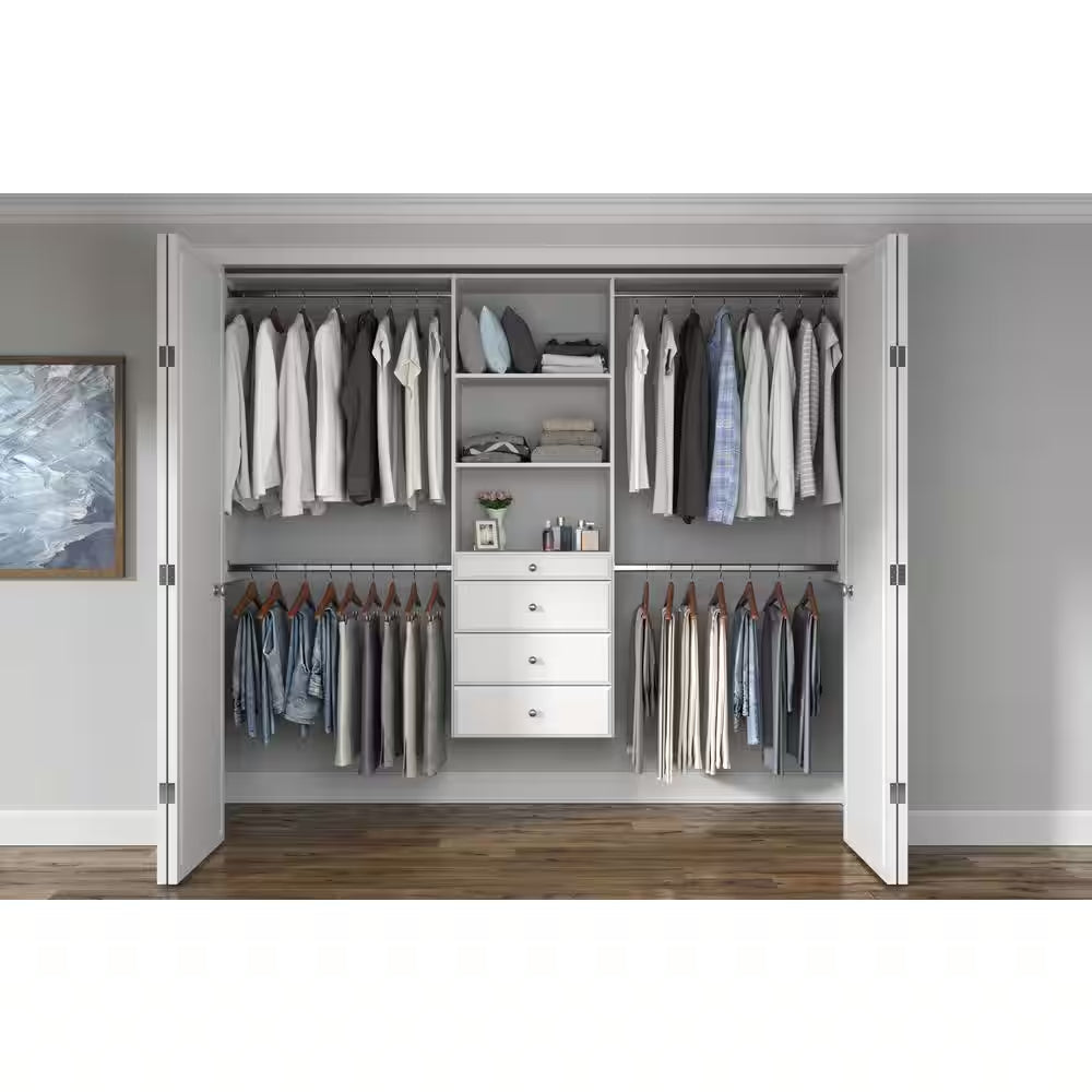 Essential plus 60 In. W - 96 In. W White Wood Closet System