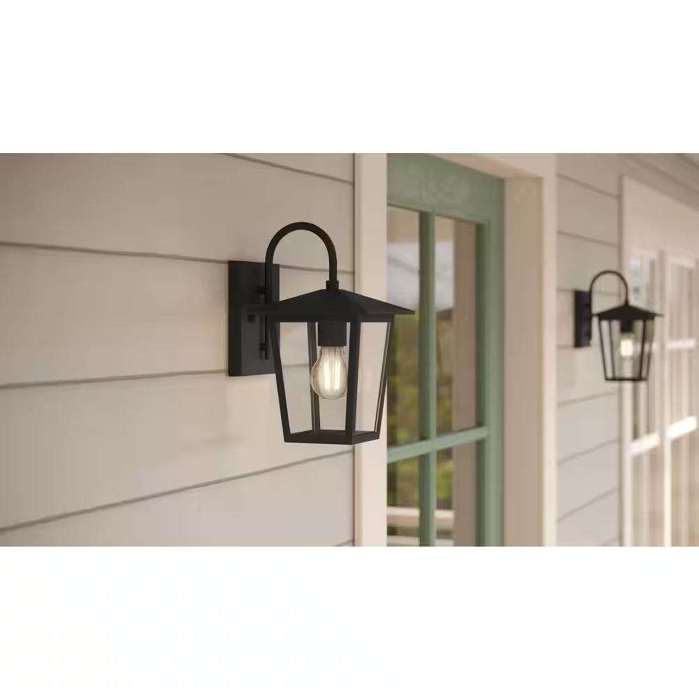 Rosebrook 12 In. 1-Light Black Outdoor Hardwired Wall Lantern Sconce with Clear Glass Shade