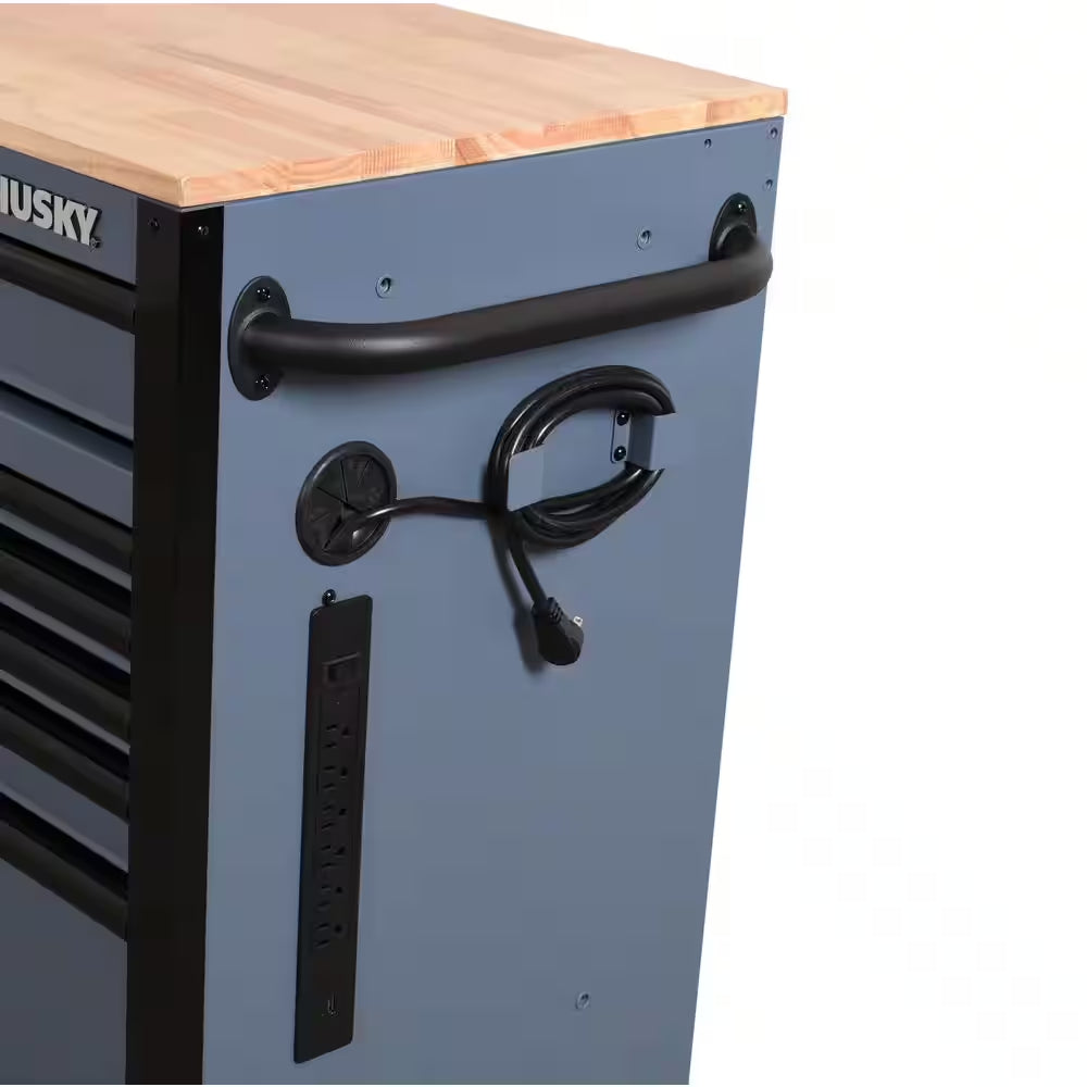 Standard-Duty 52 In. W 10-Drawer Matte Cadet Gray Mobile Workbench Cabinet with Solid Wood Top