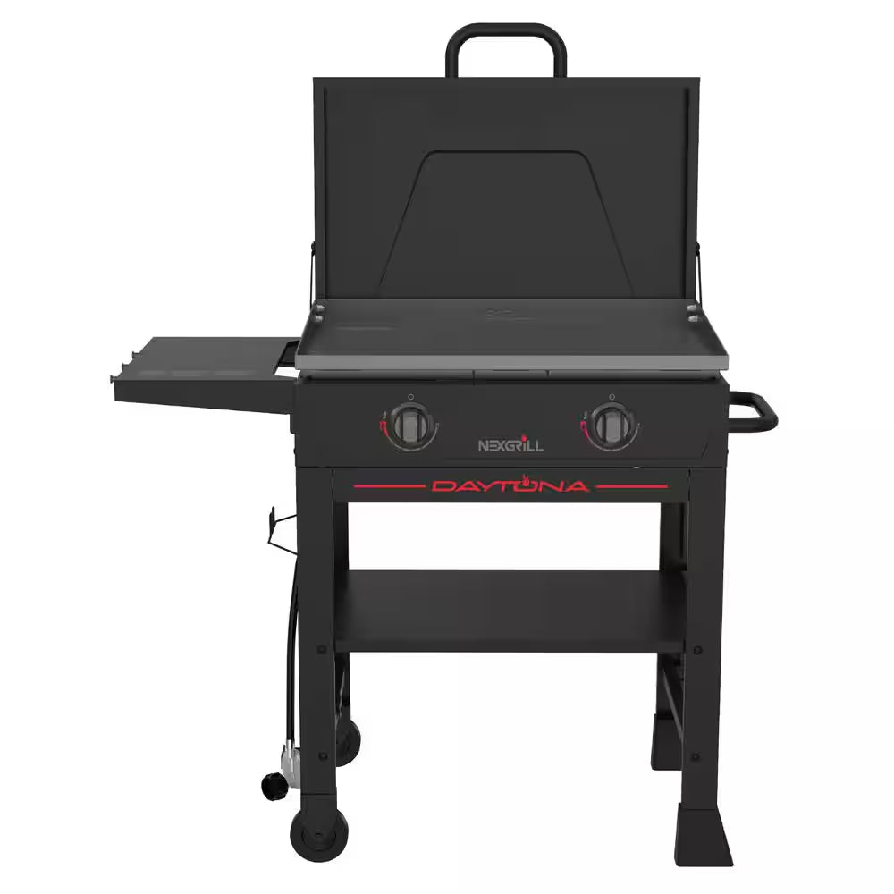 Daytona 2-Burner Propane Gas Grill 28 In. Flat Top Griddle in Black with Lid