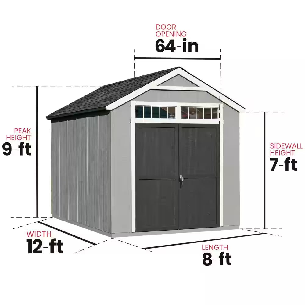 Assembly Included Majestic Deluxe 8 Ft. X 12 Ft. Wood Shed W/ Floor-Outdoor Storage W/ Gray Shingles (96 Sq. Ft.)