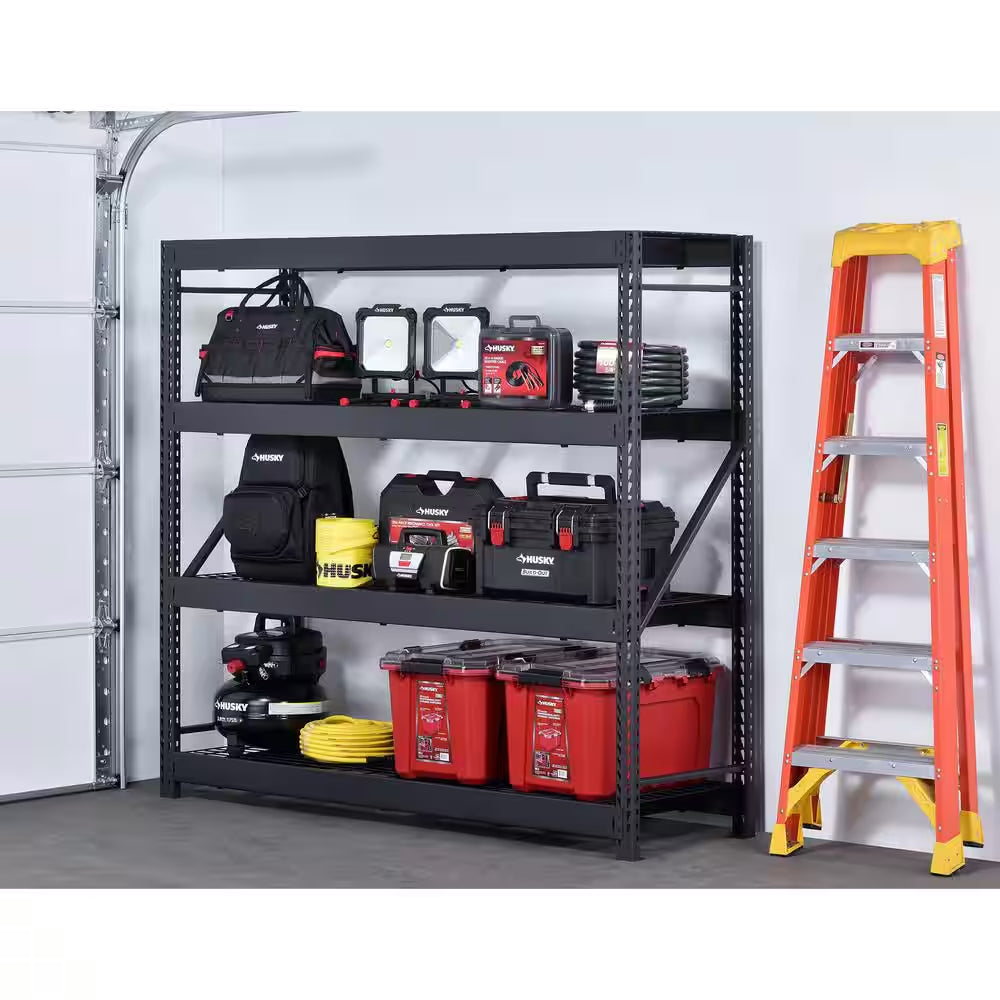 4-Shelf Metal Industrial Duty Freestanding Garage Storage Shelving Unit in Black (77 In. W X 72 In. H X 24 In. D)