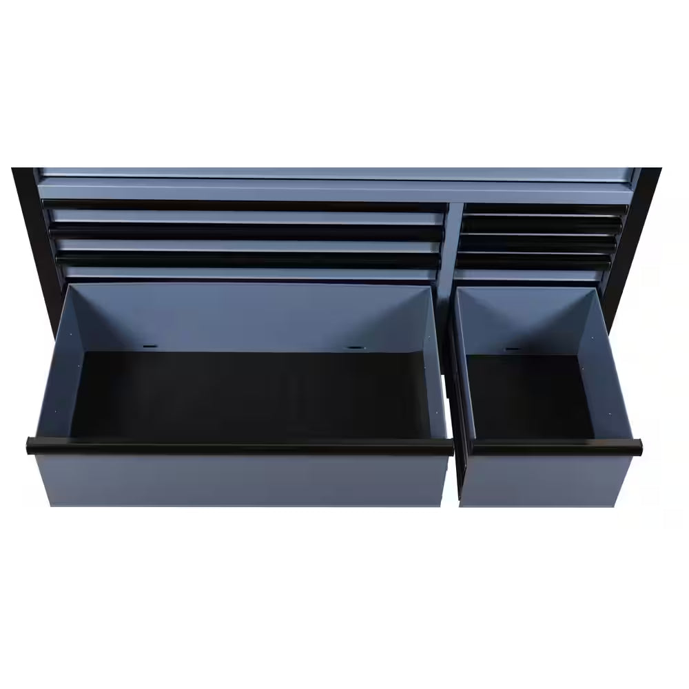 Standard-Duty 52 In. W 10-Drawer Matte Cadet Gray Mobile Workbench Cabinet with Solid Wood Top
