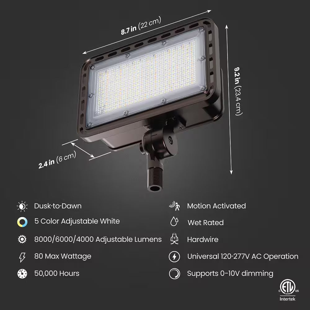 4000/6000/8000 Lumen Select Integrated LED Selectable 5CCT Bronze Dusk to Dawn Commercial Ground/Wall Flood Light