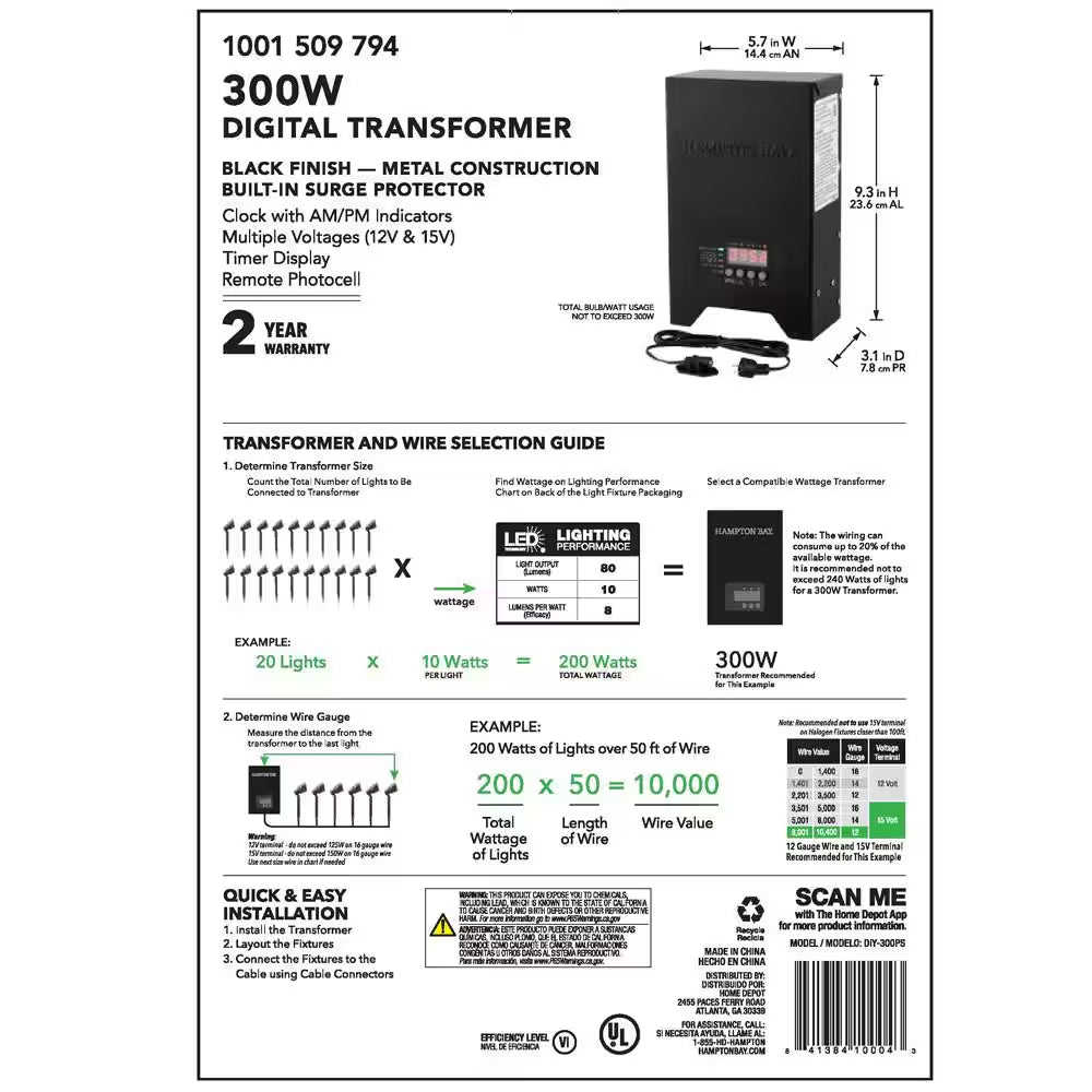 Low-Voltage 300-Watt Metal Landscape Lighting Transformer with Dusk to Dawn Sensor