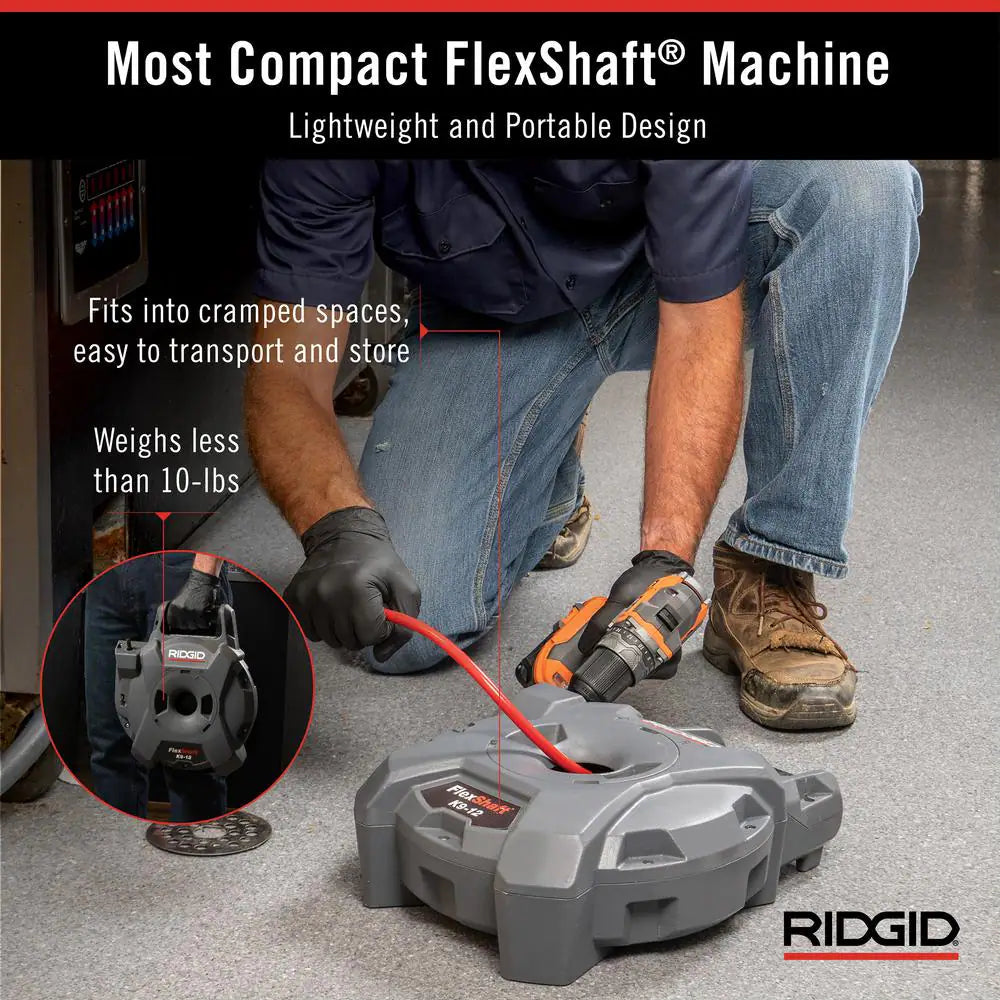 K9-12 Flexshaft Wall-To-Wall Drain Cleaner, 1/4 In. X 30 Ft. Cleans 1-1/4 In. to 2 In. Pipes to Full Flow Capacity