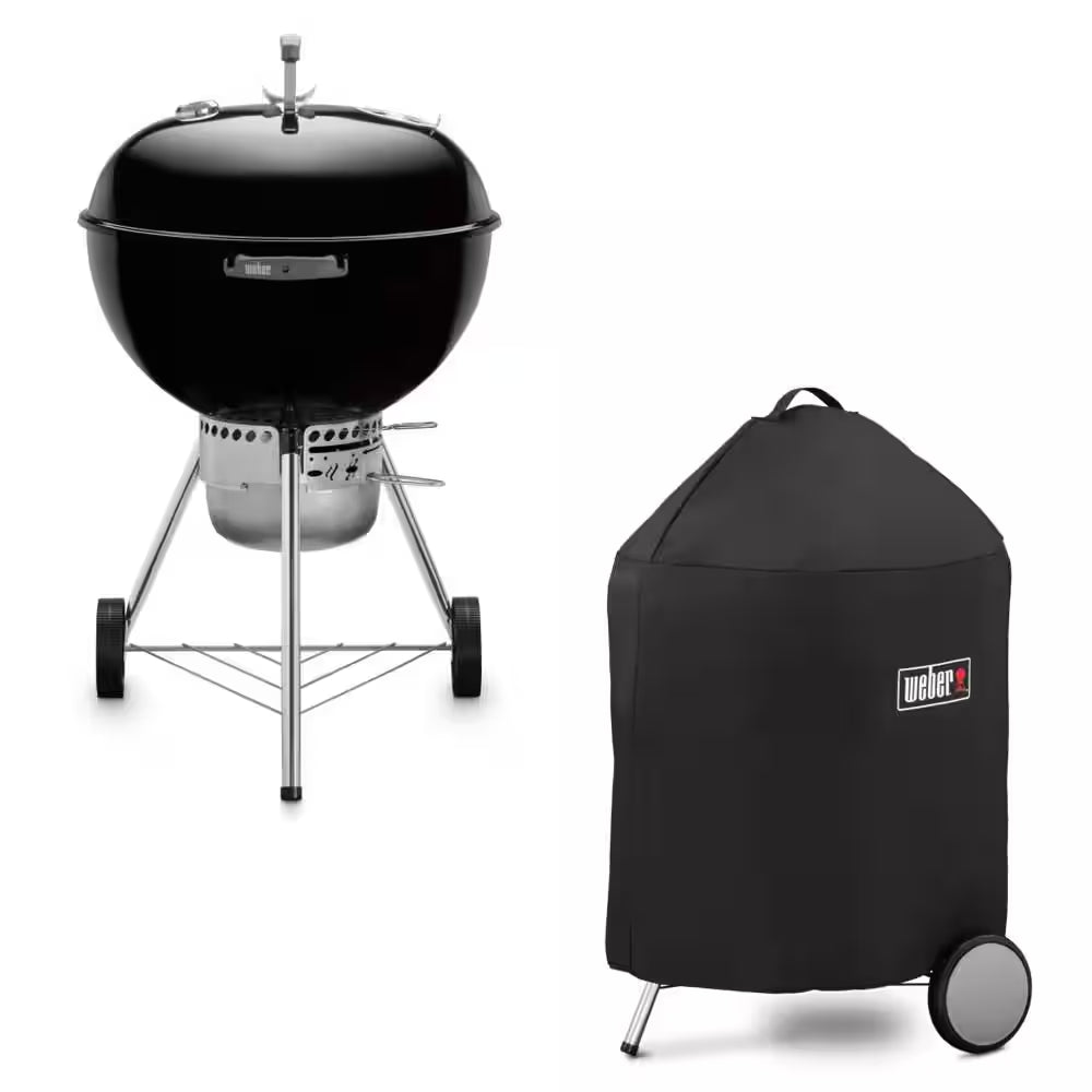Original Kettle Premium 22 In. Charcoal Grill in Black with Built-In Thermometer with Premium Grill Cover