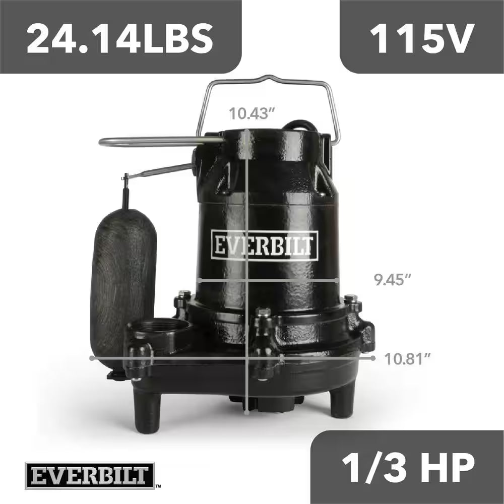 1/3 HP Cast Iron Submersible Sump Pump