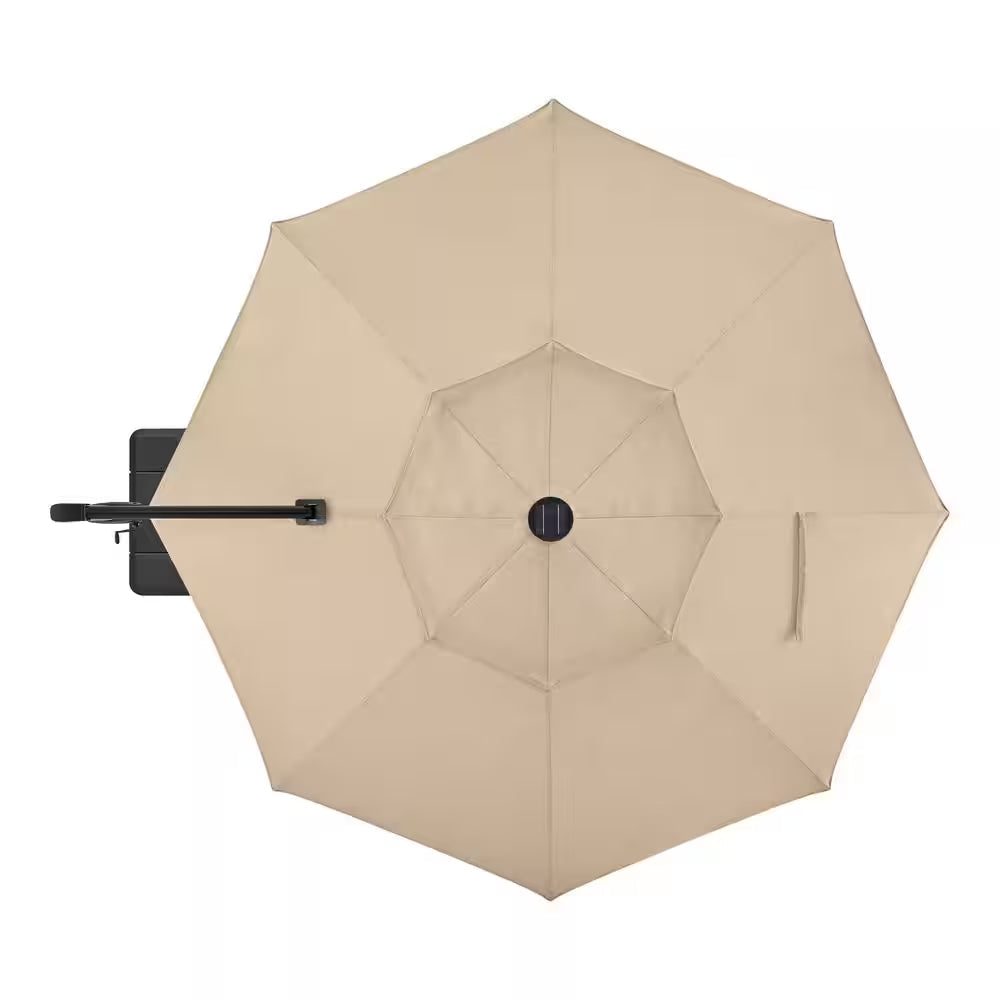 11 Ft. Aluminum Cantilever Solar LED Offset Patio Umbrella in Putty Beige