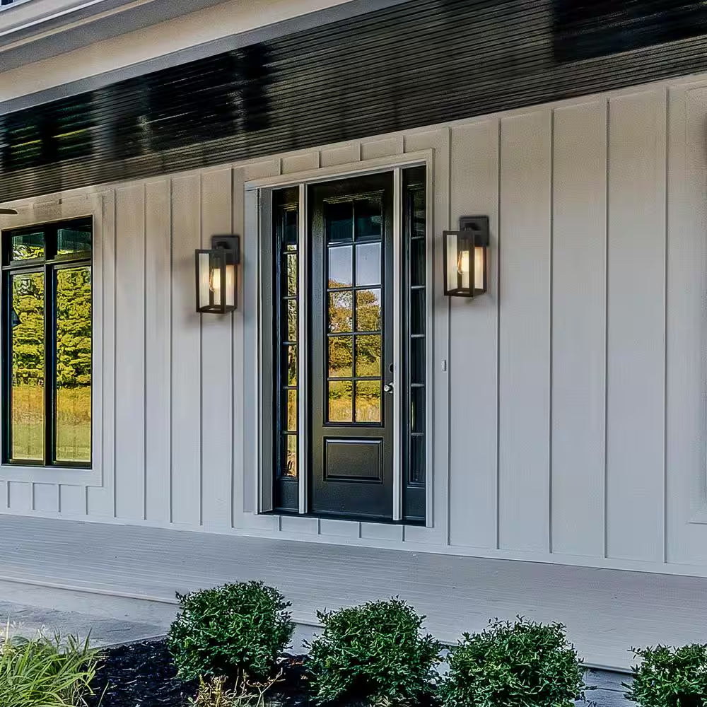 Hurley 12 In. Matte Black Hardwired Outdoor Wall Light Lantern Sconce with No Bulb Included