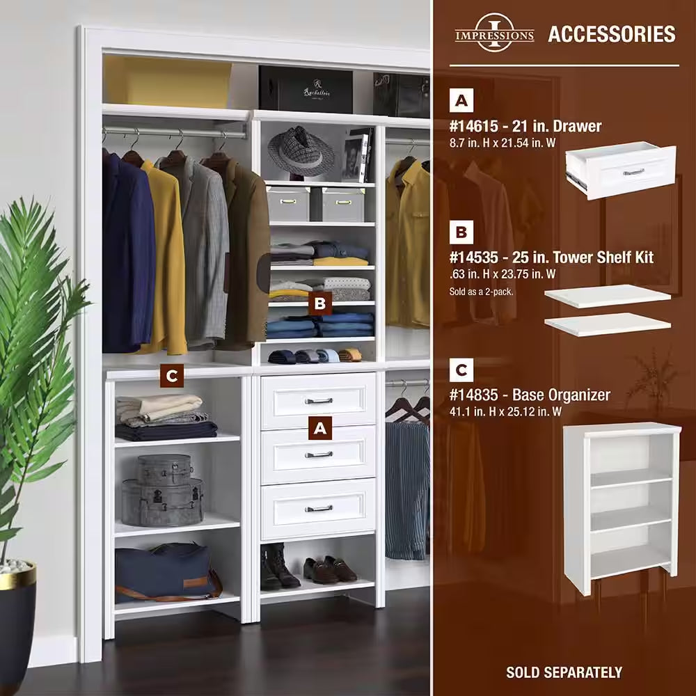 Impressions Basic plus 60 In. W - 120 In. W White Wood Closet System