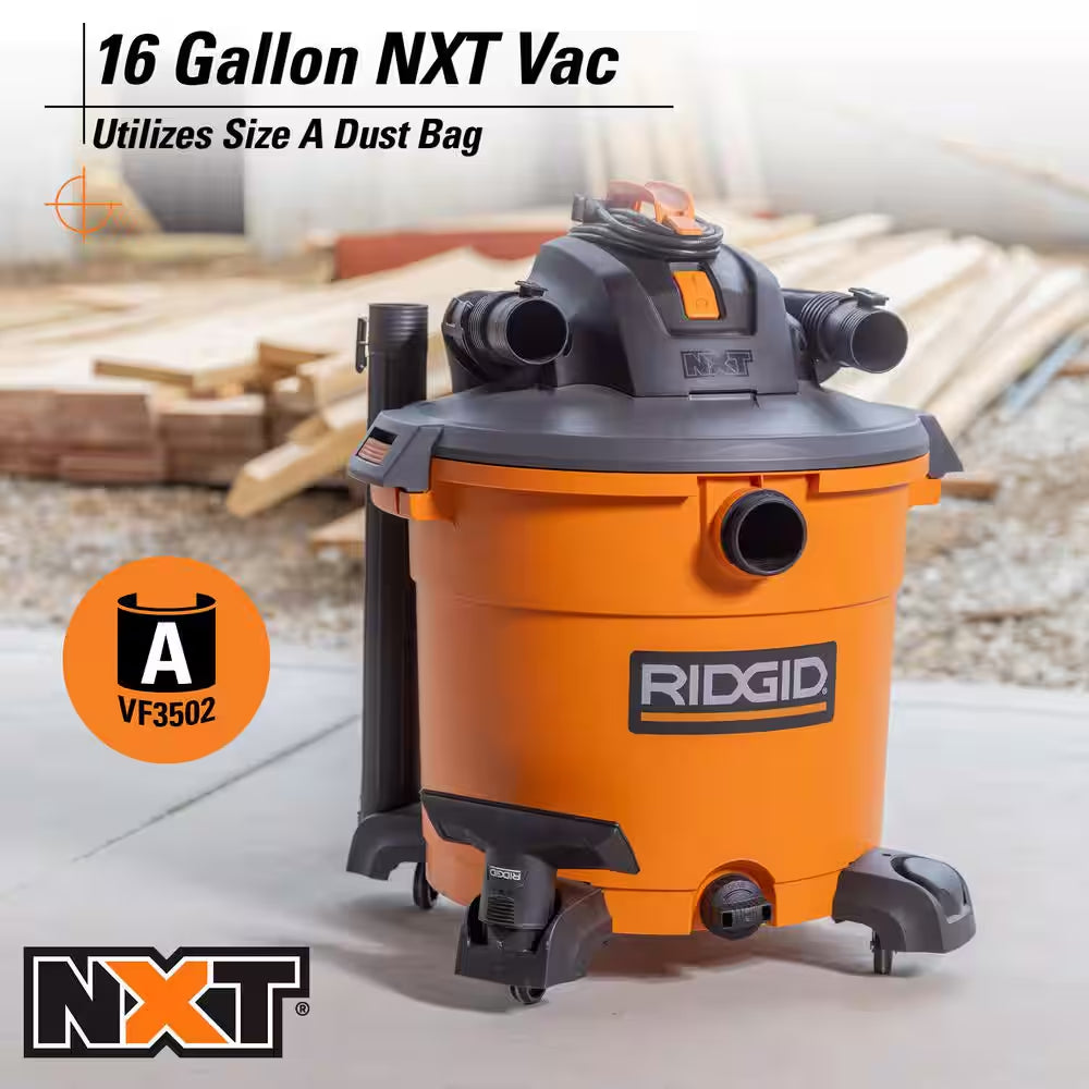 16 Gal. 5.0 Peak HP NXT Shop Vacuum Wet Dry Vac with General Debris Filter, Locking Hose and Attachments HD1640