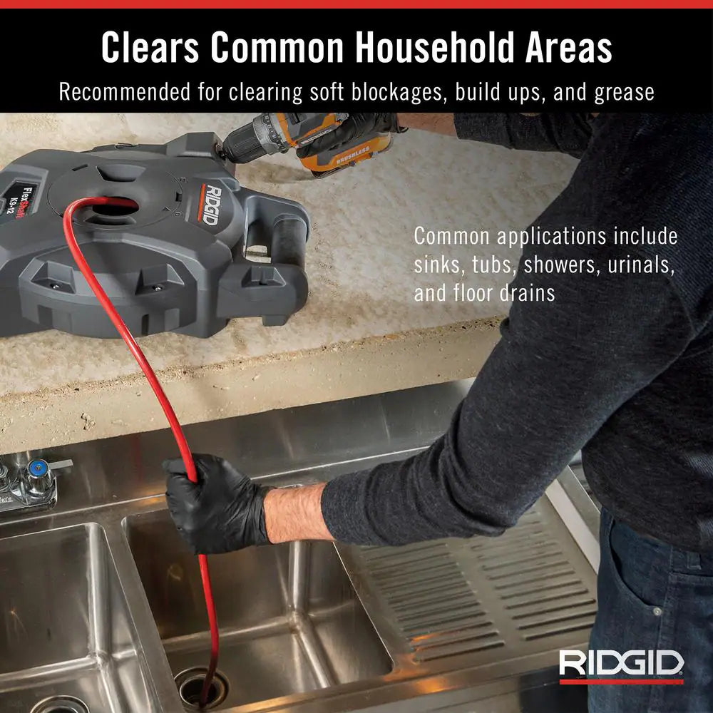 K9-12 Flexshaft Wall-To-Wall Drain Cleaner, 1/4 In. X 30 Ft. Cleans 1-1/4 In. to 2 In. Pipes to Full Flow Capacity