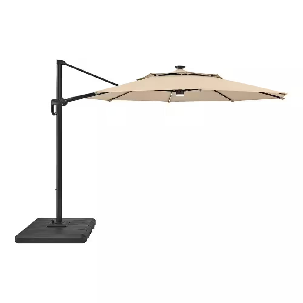 11 Ft. Aluminum Cantilever Solar LED Offset Patio Umbrella in Putty Beige