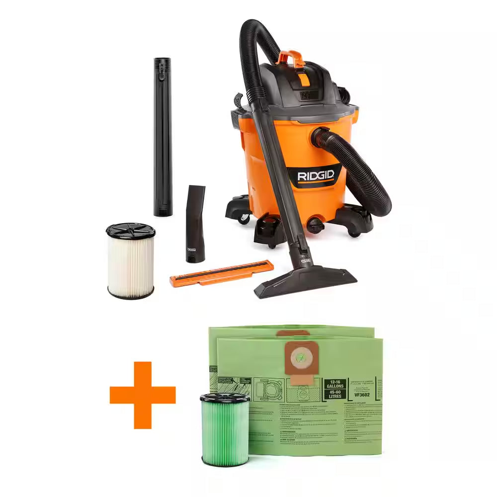 12 Gal. 5.0 Peak HP NXT Shop Vacuum Wet Dry Vac with General Debris Filter, Locking Hose and Attachments HD1200