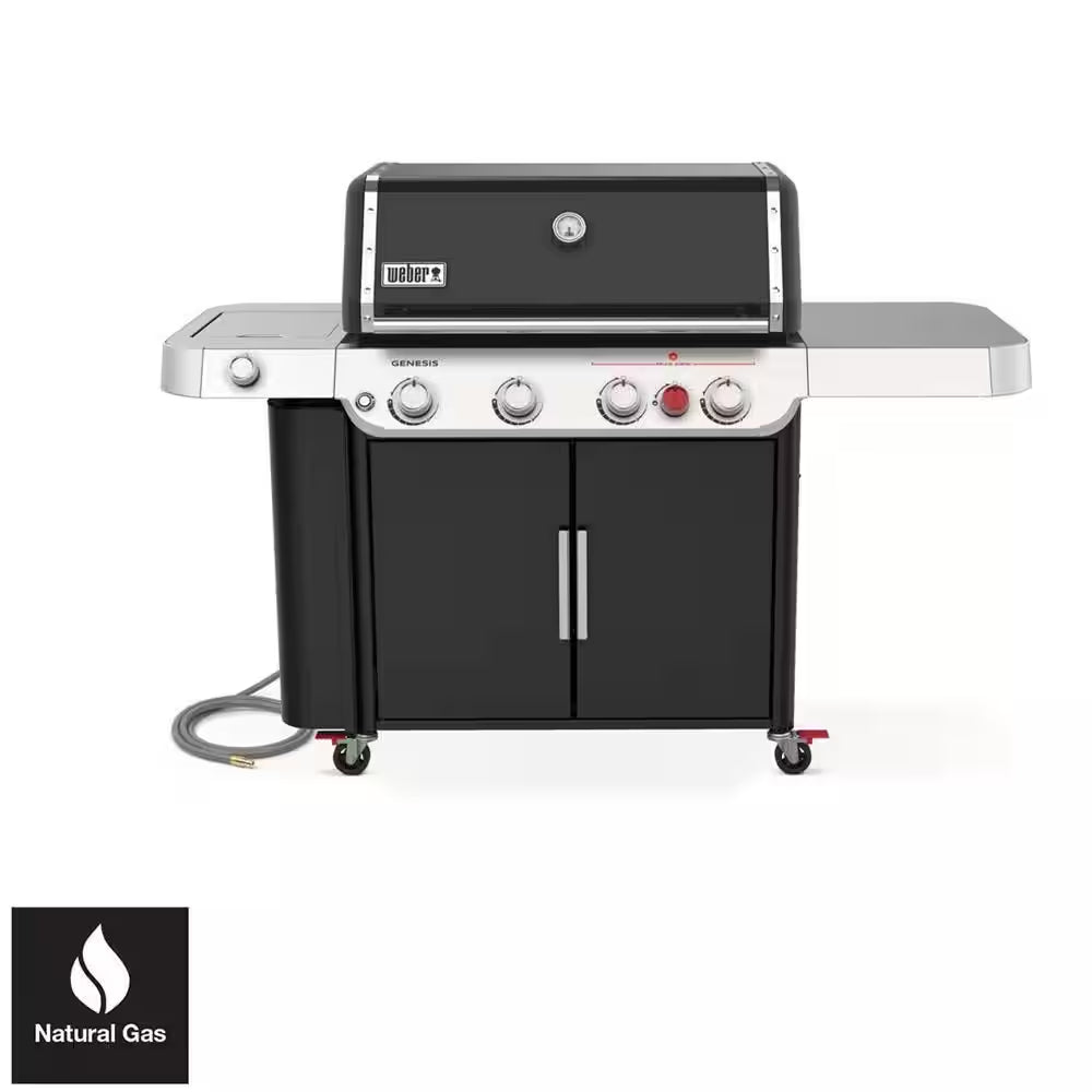 Genesis E-435 4-Burner Natural Gas Grill in Black with Side Burner