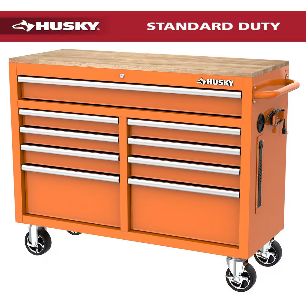 Tool Storage 46 In. W X 18 In. D 9-Drawer Mobile Workbench Cabinet in Gloss Black