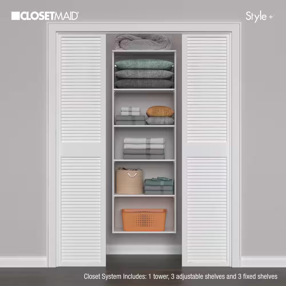 Style+ 25 In. W White Hanging Wood Closet Tower