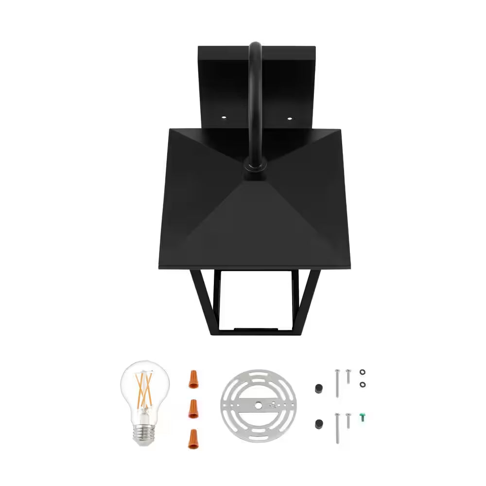 Rosebrook 12 In. 1-Light Black Outdoor Hardwired Wall Lantern Sconce with Clear Glass Shade
