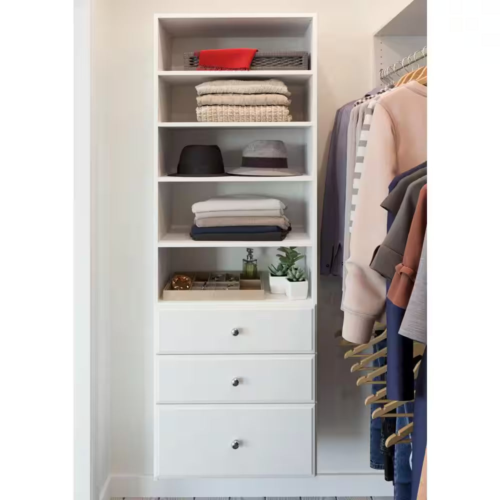 Premier 25 In. W Classic White Tower Unit Wall Mount 6-Shelf Wood Closet System