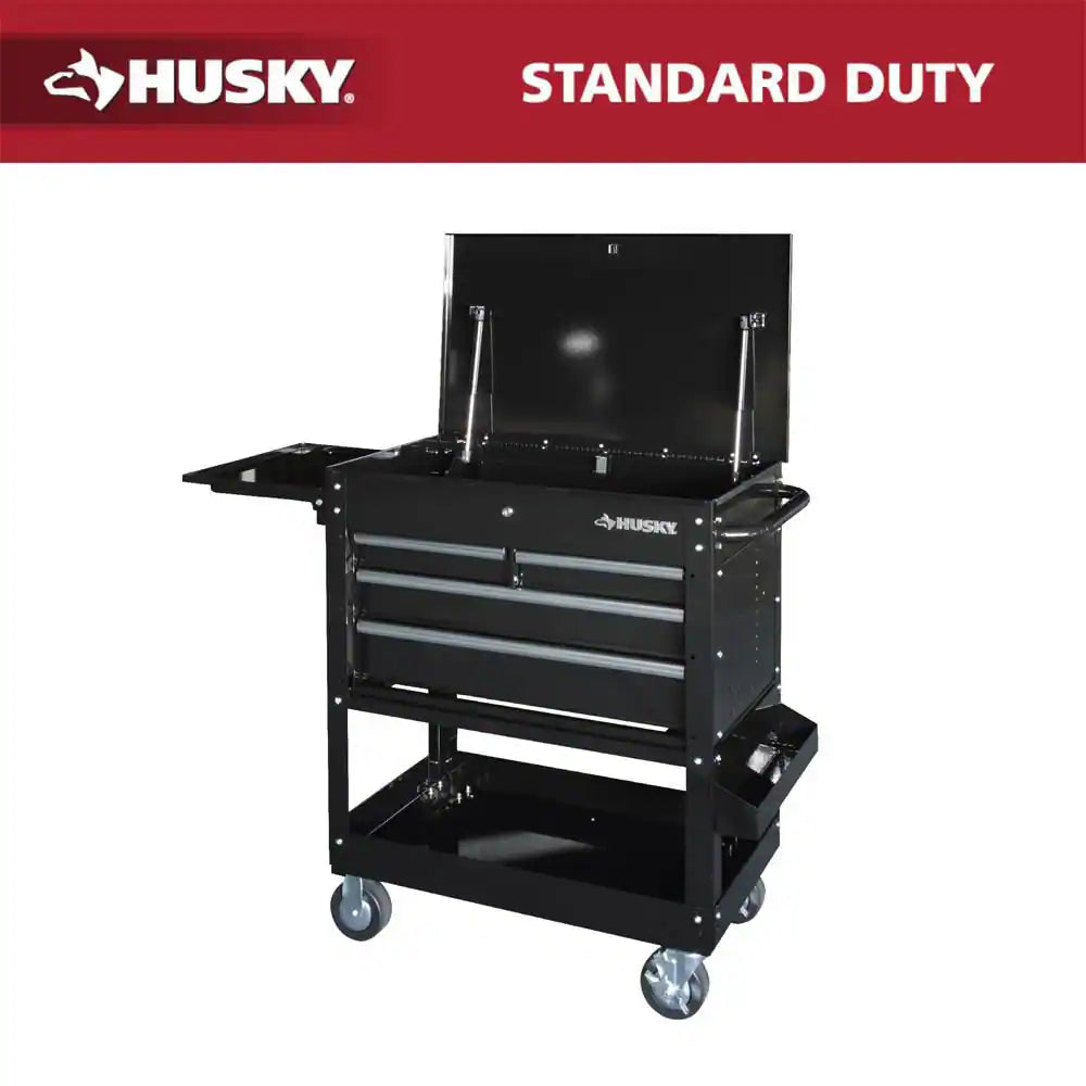Tool Storage 33 In. W Mechanics Cart with Extended Side Table and Bottle Tray